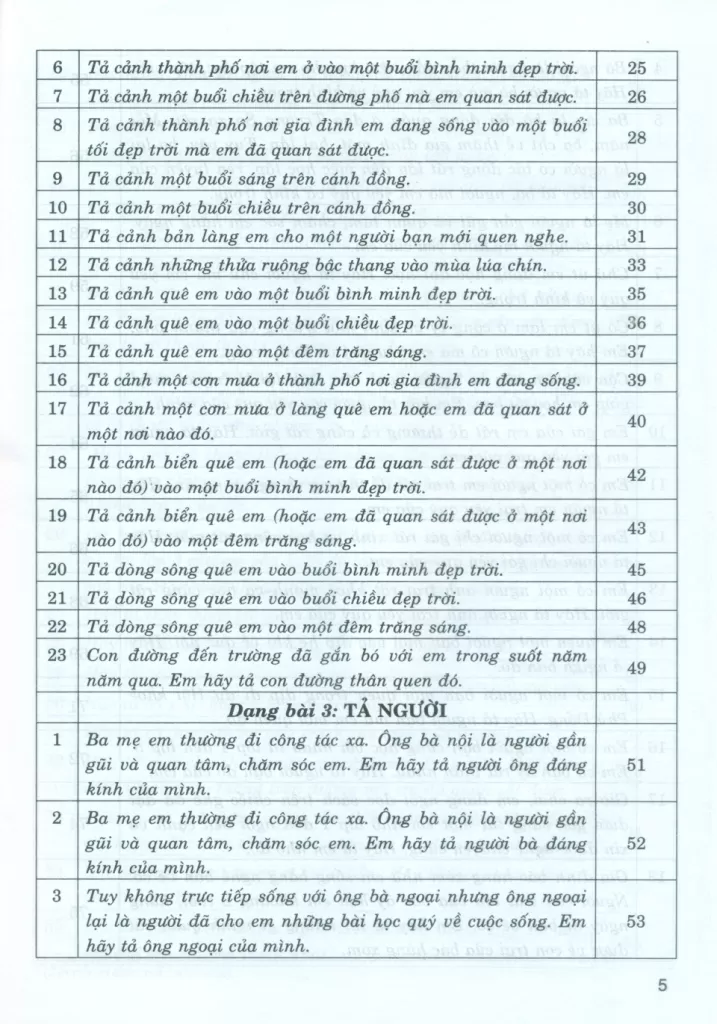 DÀN BÀI TẬP LÀM VĂN LỚP 5 (Dùng chung cho các bộ SGK hiện hành)